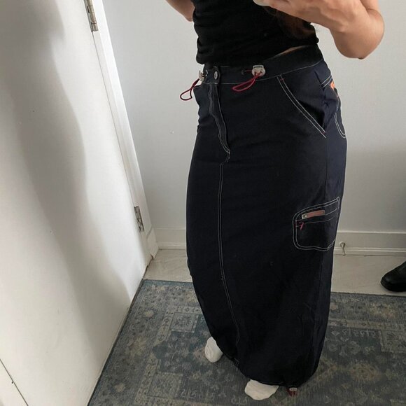 Y2K Point Zero Navy Blue Cargo Maxi Skirt - Picture 2 of 8